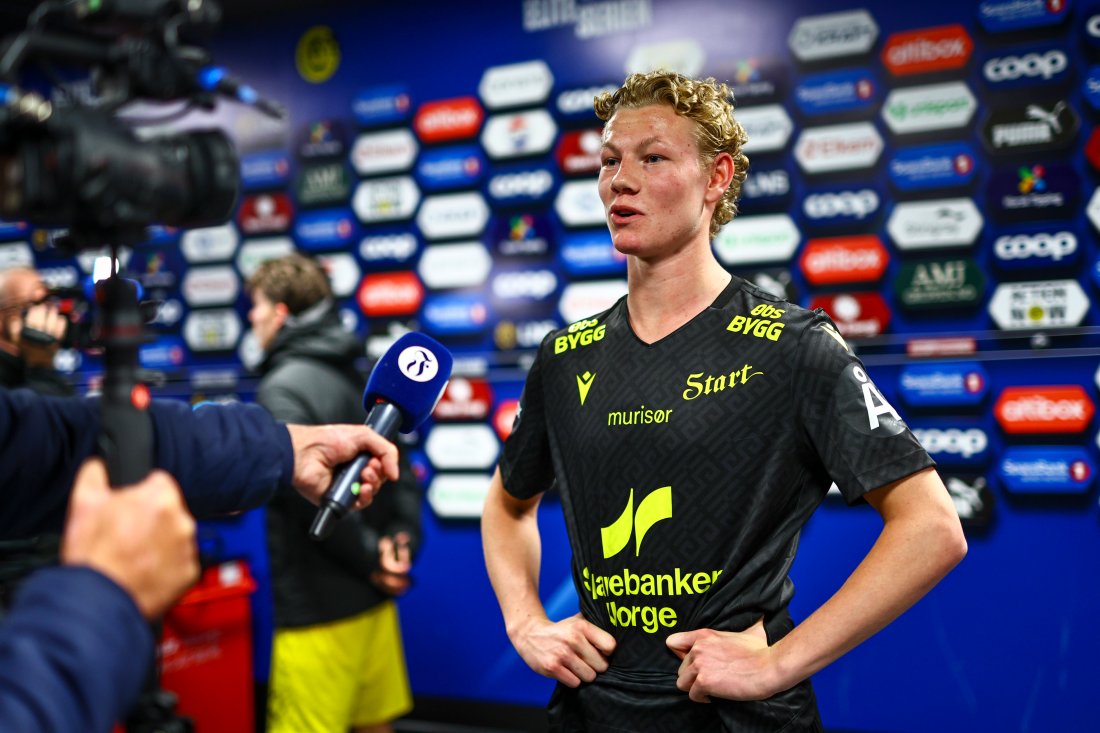 Filip Strømland Lien fikk sin debut for A-laget til Start mot Bodø/Glimt på torsdag. Her i Mix Zone etter kampen. Foto: Mats Torbergsen / NTB