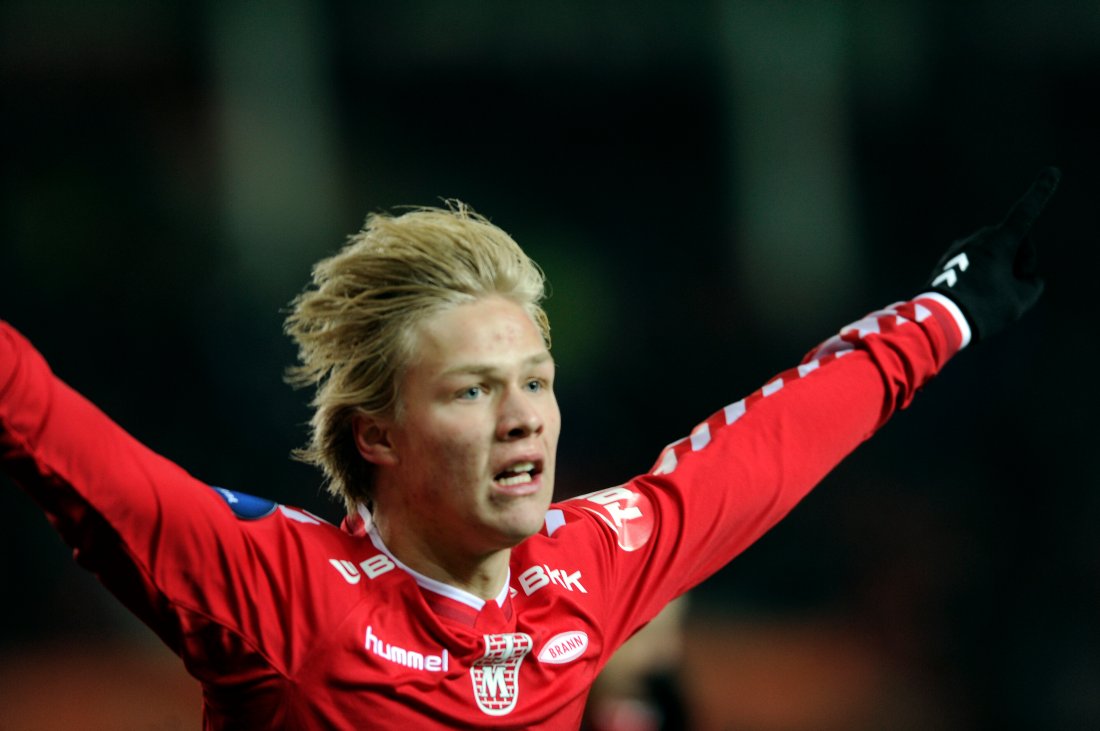 Håkon Lorentzen scoret blant annet mot Tromsø i 2013 da han spilte for Brann. Dette gjorde han på denne tiden den yngste spilleren til å score i Eliteserien. Foto: Marit Hommedal / NTB