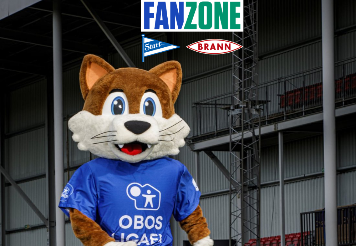 OBOS-ligaens maskot kommer. Katten Brasse er en populær figur.