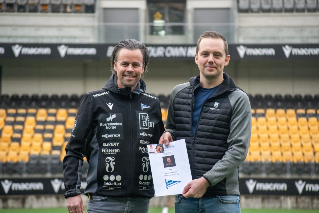 Vi gleder oss masse til det videre samarbeidet! (F.v) Salgs- og markedssjef i IK Start, Kristian Westgaard og daglig leder i Rosco, Vegard Rostøl