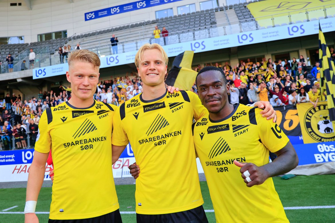 Dagens målscorere Kristoffer Tønnessen, Jonatan Braut Brunes og Basilio Ndong.
Foto: Tor Erik Schrøder